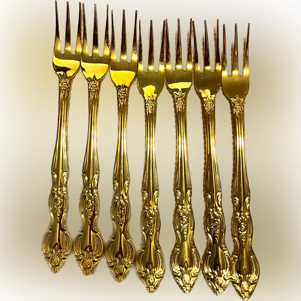 24 KARAT GOLD PLATED ROSES KOREA flatware 7 appetizers FORKS